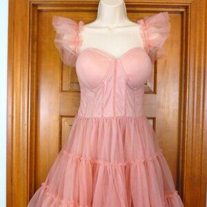 NWT Fashion Nova Peach Blush Dress Tulle Sleeveless Party Evening Lined